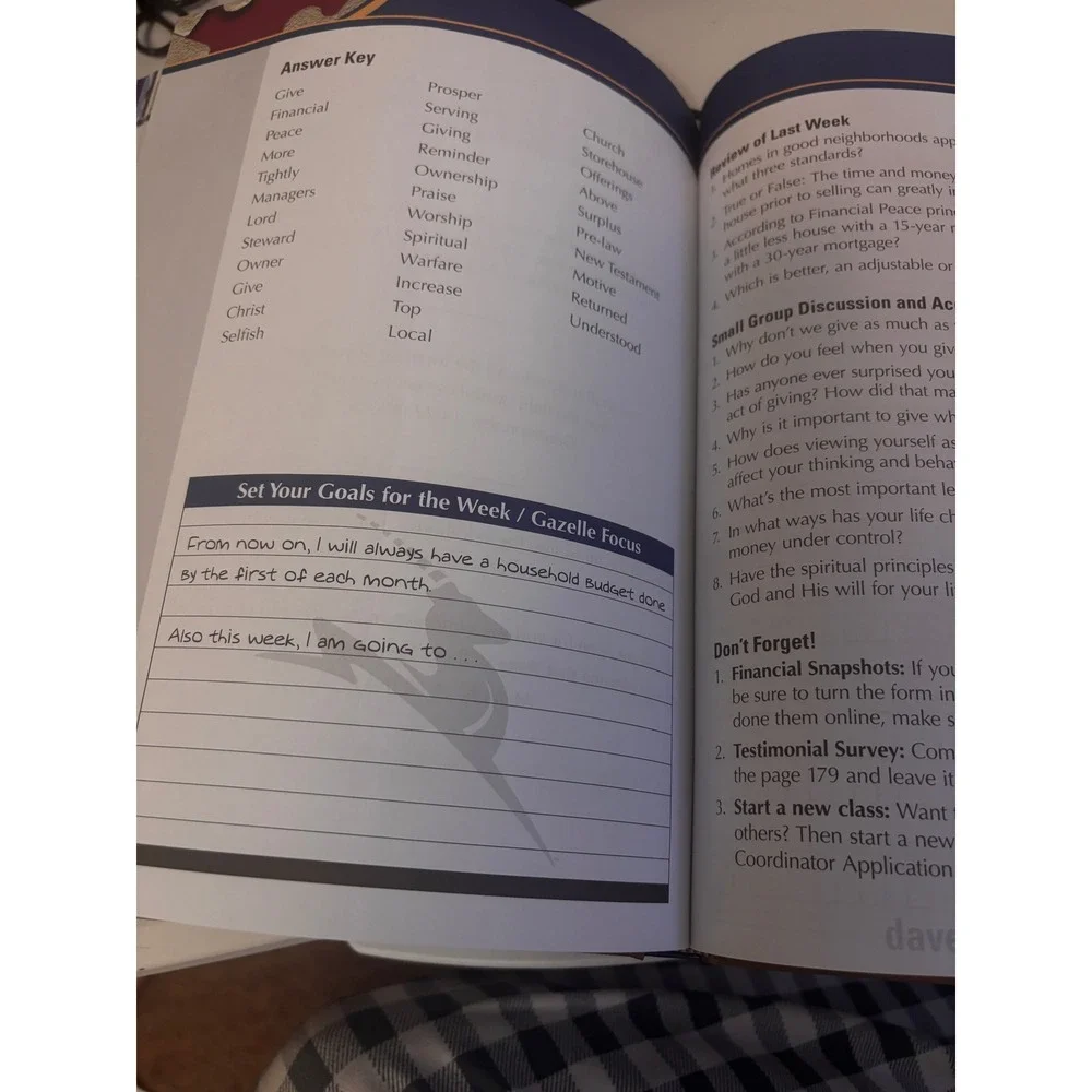Dave Ramsey Financial Peace University Workbook Adult OS Tan Blue Debt Wealth